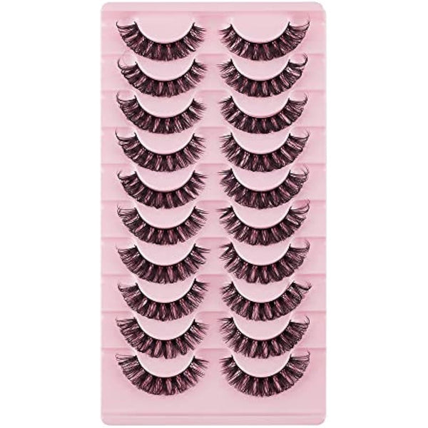False Eyelashes Russian Strip Lashes Natural Fluffy Wispy D Curly 10 Pairs Reusable Fake Eyelashes Faux Mink Lashes Thick Short Soft Eyes Lash