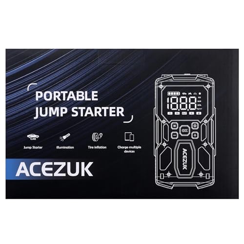 ACEZUK Battery Jump Starter Pack 5000A Car Jump Starter 12V 8-in-1 Car Battery Booster Pack Up to 7.0L Gas & 5.5L Diesel Engines Power Bank with Flashlight,Large Screen,Jump Leads