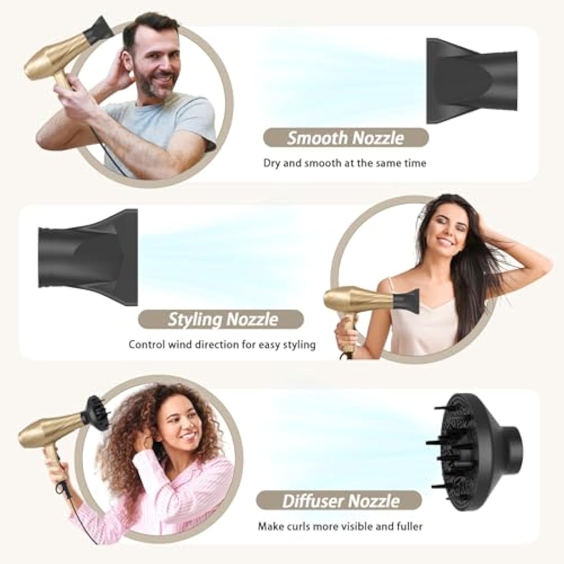 Jooayou Hair Dryer, 3000W Fast Drying Ionic Hairdryer for Women Men, Salon Professional Blow Dryer with Diffuser for Curly and Straight Hair