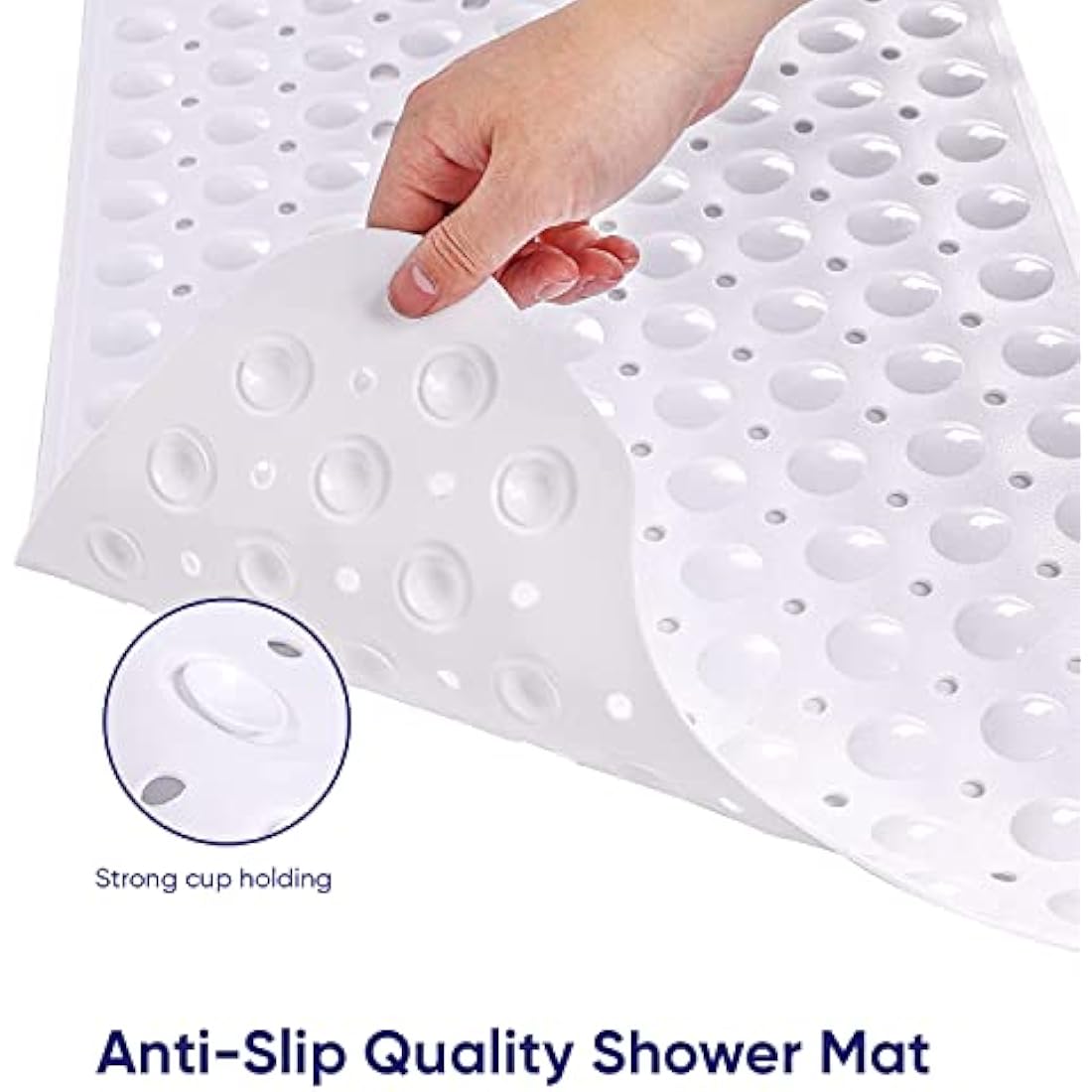 MOONLIGHT20015 Shower Bath Mat Non Slip Anti Mould & Mildew with Strong Suction Cups Grip and Drain Holes Soft Rubber Shower Mats - PVC Bathroom Mat Machine Washable (100x40cm, White)