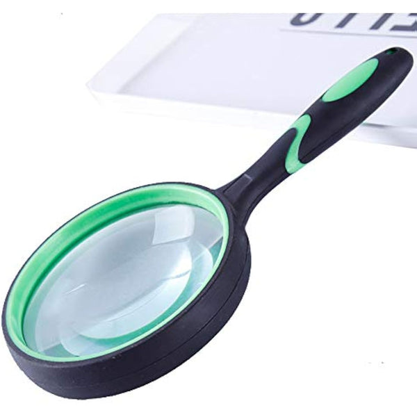 Magnifying Glass 10X, Handheld Reading Magnifier with Non-Slip Soft Rubber Handle, 75mm Magnifying Lens, Shatterproof Magnifying Mirror Reading Books, Inspection, Insects(Green/Orange)