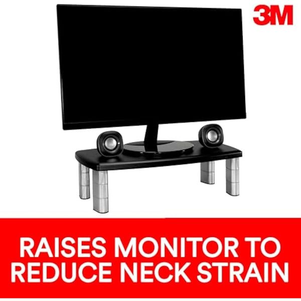 3M Office Adjustable Monitor Stand, 50.8 x 30.48 x 14.9 cm - Black/Silver