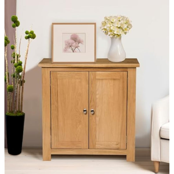 Hallowood Furniture Waverly Oak Small Wooden Cabinet with 2 Door and Adjustable Shelf, Small Oak Sideboard, Solid Wooden Cupboard for Kitchen, Bedroom or Hallway, Living Room Furniture