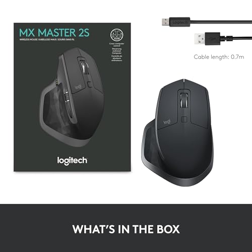 Logitech MX Master 2S Bluetooth Edition Wireless Mouse, Multi-Surface, Hyper-Fast Scrolling, Ergonomic, Rechargeable, Connects Up to 3 Mac/PC Computers - Graphite