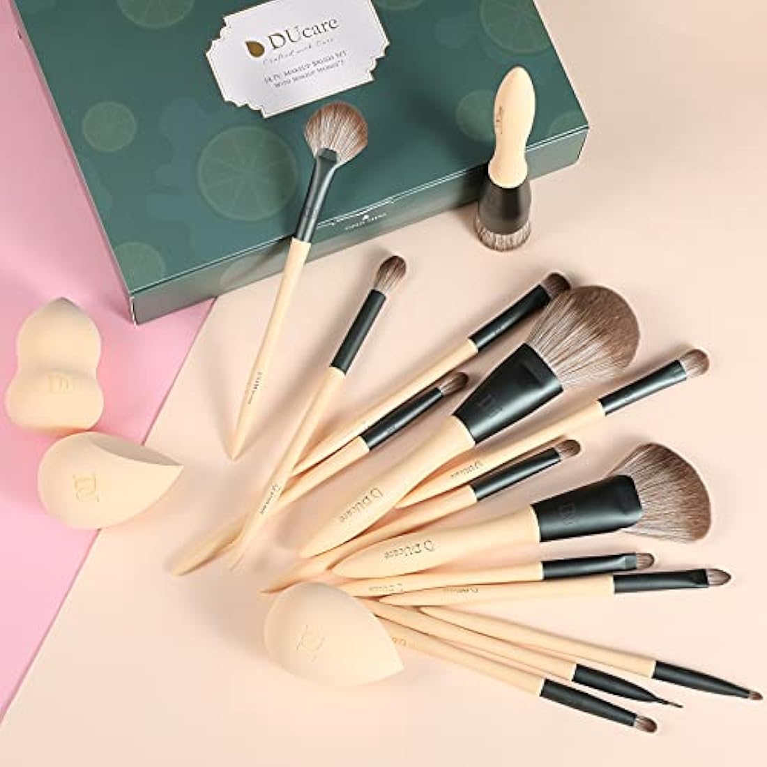 DUcare 14 Pcs Makeup Brush Set - File Series Extremely Comfortable Brown Hair Professional Kabuki Gift Pack