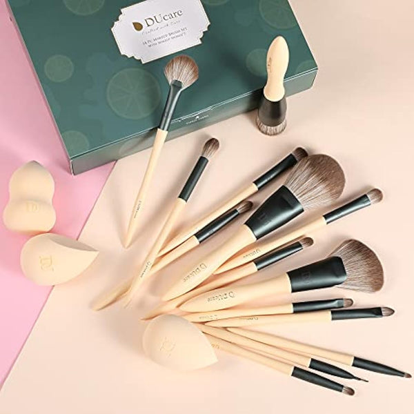 DUcare 14 Pcs Makeup Brush Set - File Series Extremely Comfortable Brown Hair Professional Kabuki Gift Pack
