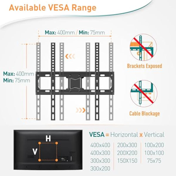 ELIVED Tilt and Swivel TV Bracket for Most 26-60 Inch LCD, LED, OLED Flat or Curved TVs with Max. VESA 400x400mm up to 35KG, Corner TV Wall Bracket EV011