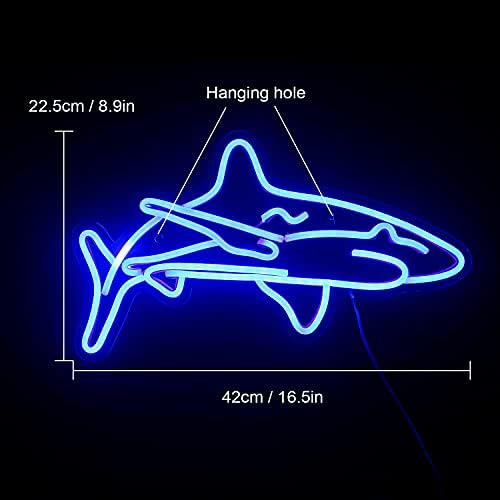 Ineonlife Shark Led Neon Sign for Bedroom Blue Neon Signs Wall Decorative 17''x9'' Acrylic USB Powered Unique Night Light For Boys Gifts Living Room Shop Hotel Bar Party Supplies