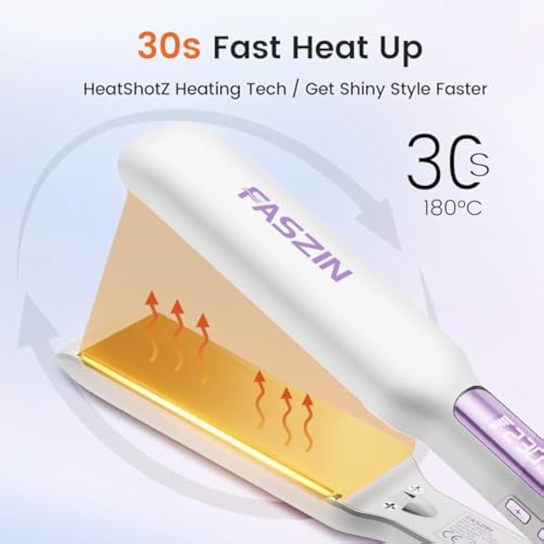 Faszin Professional Hair Straighteners, 42mm Wide-Plate Titanium Negative Ion Flat Iron, 30s Rapid Heating, Real-time Temperature Display, 11 Adjustable Temperature Levels (130-230℃)-White