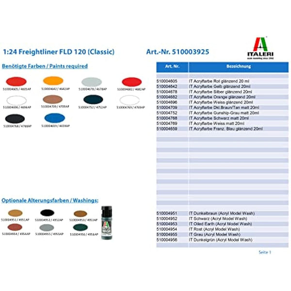 ITALERI 3925S 1:24 Freightliner FLD 120 (Classic), Stand Model Making, Crafts, Hobby, Gluing, Plastic Construction Kit, Unvarnished