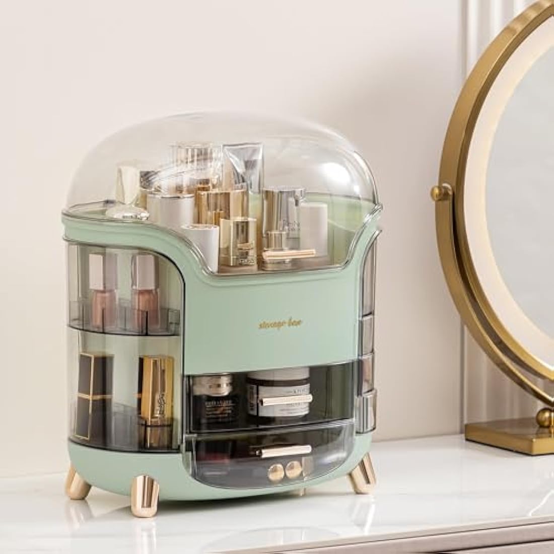 Suyoo Makeup Organiser Storage Box - Cosmetics Organisers Skincare and Beauty Case with Drawers for Bedroom Bathroom Desktop Dust-Proof Waterproof(Light Green)