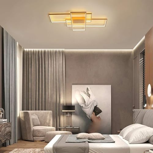 JIINOO Dimmable Ceiling Light 50W,3 Square Gold LED Ceiling Light with Remote Control 3 Colors,Modern LED Chandelier Flush Mount Ceiling Lamp Fixtures for Living Dining Room Bedroom Kitchen Office