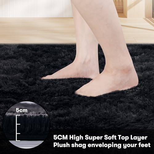 JOJOSEE Rugs Living Room, 160 x 230 cm Black Area Rug, Anti Slip Soft Fluffy Shaggy Extra Large Floor Carpets Mat for Bedroom, Nursery Bedside(Black,