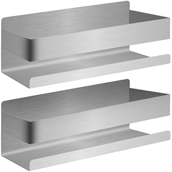 Joejis Shower Caddy No Drill - Strong 3M Self Adhesive No Drill Wall Mounted Shelf - Stainless Steel - Tidy Shampoo Gel Storage Basket - Shower Organiser (2 Pack Silver)