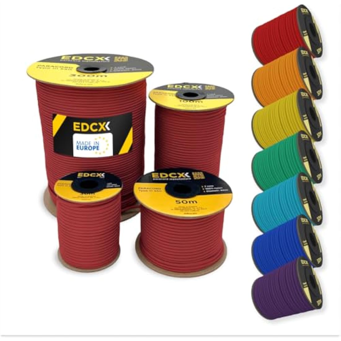 EdcX 4mm Rope 550 - Type III, 100% Rope, 7 Strand Rope, 4mm Rope in Solid Colors