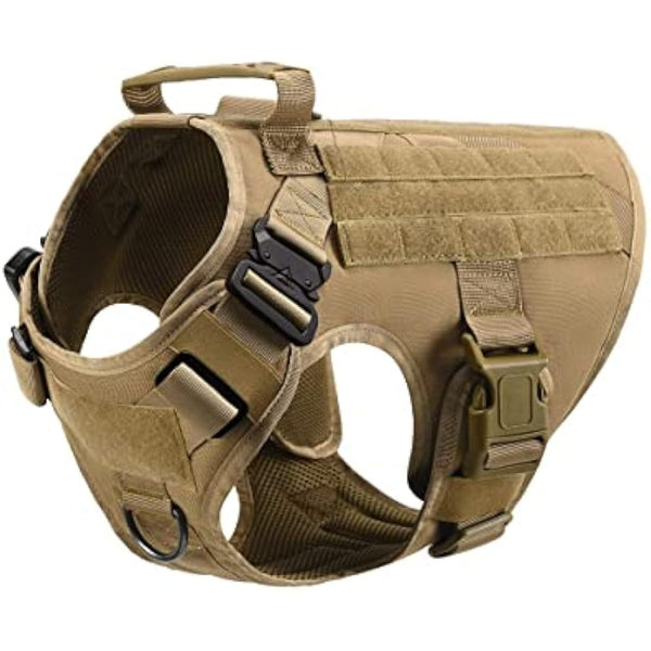FEimaX Tactical Dog Harness for Military Patrol Working Dog No Pull Molle Vest Large Dogs Service Harness with Handle and Front Clip for Hunting Training Hiking (Brown, S)