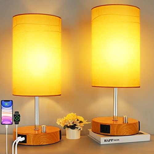 Allesgute Bedside Lamps Set of 2, 45cm Dimmable Table Light of Knob Control, Bed Side Lamp with USB A + C Charging Ports, Modern Small Nightstand Light for Bedrooms (8W E27 Bulb Included)