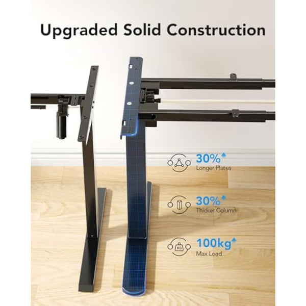 HUANUO Standing Desk Frame with Brushless Motor,100kg Weight Capacity Electric Standing Desk Legs, Height-Adjustable Desk Frame for 110 x 180 cm Desktops, Sit Stand Desk Frame Only