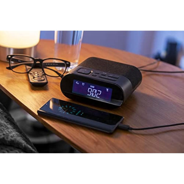 Groov-e Roma DAB & FM Clock Radio - Alarm Clock with USB Charging Port - LED Display - Mains Operated - Portable Radio - 40 Preset Stations - Black