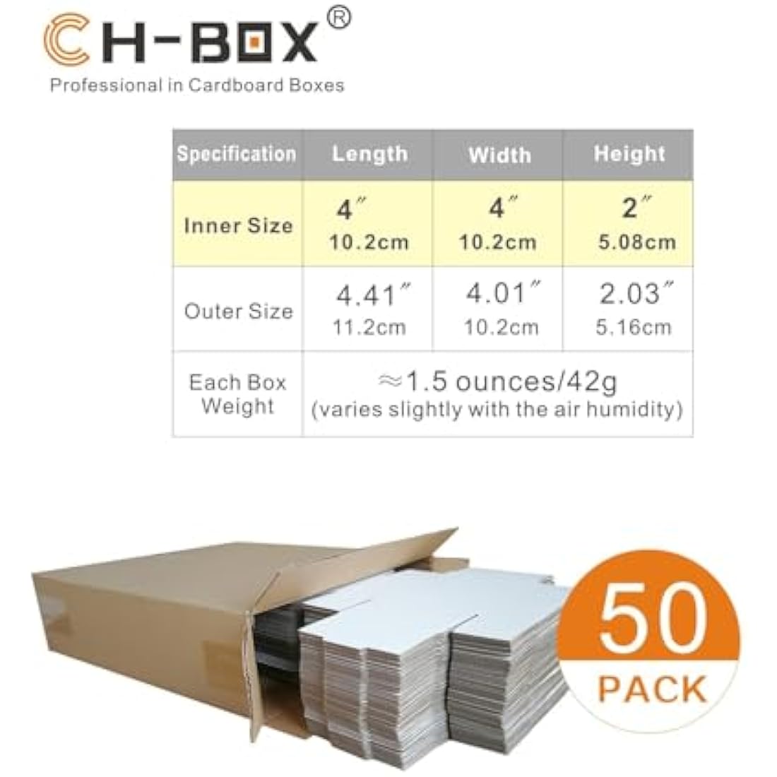 CH-BOX 50 Pack 10x10x5cm (4x4x2'') Small Corrugated Cardboard Postal Boxes White for Shipping Mailing Packaging Royal Mail Small Parcel