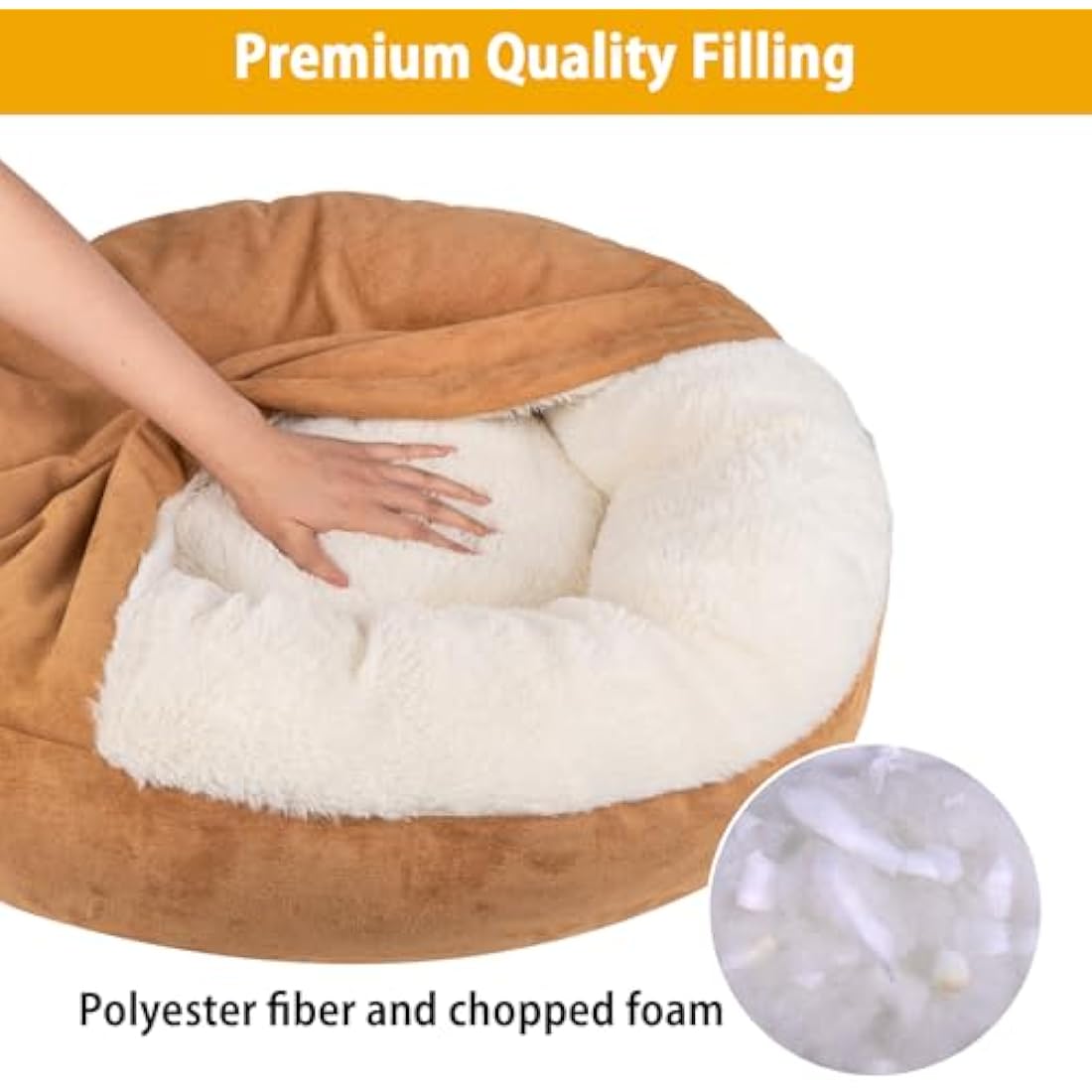 MICOOYO Hooded Dog Bed Large， Cozy Donut Dog Blanket Bed for Doggie, Claming Pet Caved Bed for Cats Puppies (Large, Wheat)
