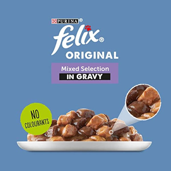 FELIX Original Mixed Selection in Gravy Wet Cat Food 12x100g (Pack of 4)