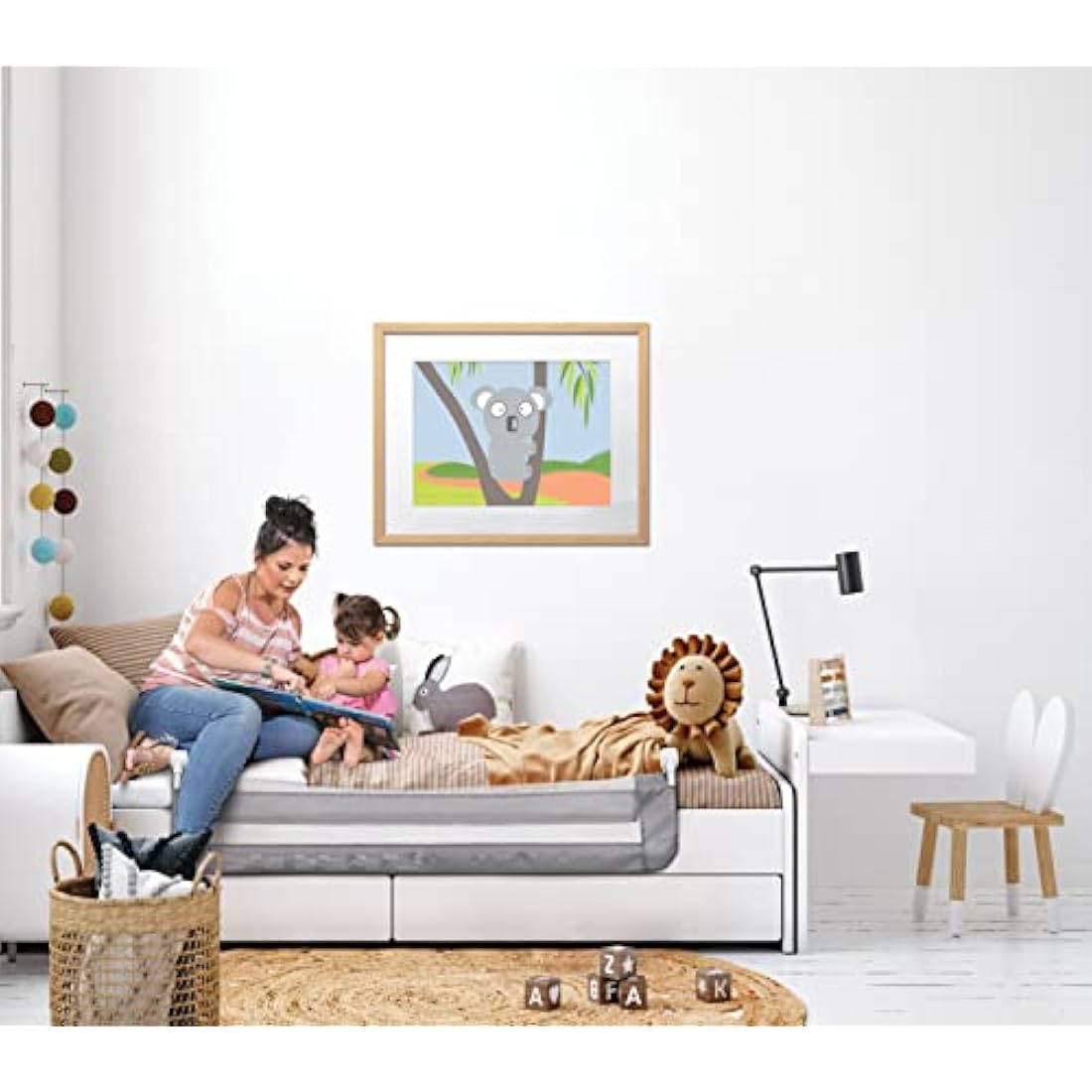 Dreambaby Nicole Bed Guard Rail for Toddlers - Extra Wide 150cm & 50cm Tall - Easy Assembly, Washable Cover, Safe Transition from Cot-to-Bed - Fits King Size Beds - Grey