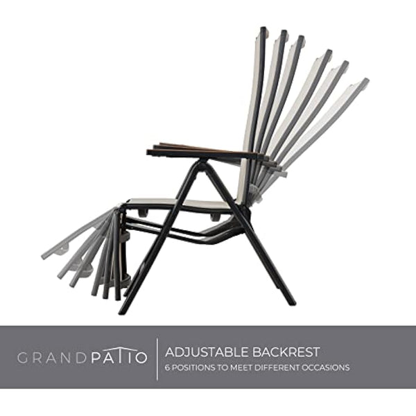 Grand patio Foldable Sun Lounger, Reclining Garden Chair, Aluminium Camping Chairs, Adjustable 6 Position High Backrest, Deck Chair for Garten, Outdoor, Poolside (Beige)
