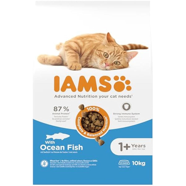 IAMS Adult Complete Dry Cat Food Ocean Fish 10kg - Supports Strong Immune System