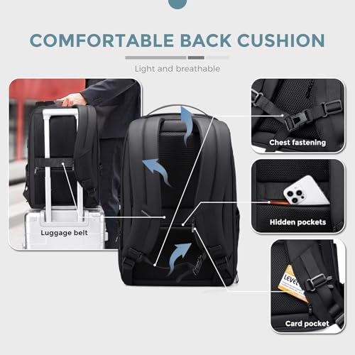 FENRUIEN Expandable Laptop Backpack Business Backpack Men's Laptop Bag 17 Inch for Men and Women Teenagers with Laptop Compartment USB Charging Port Backpack