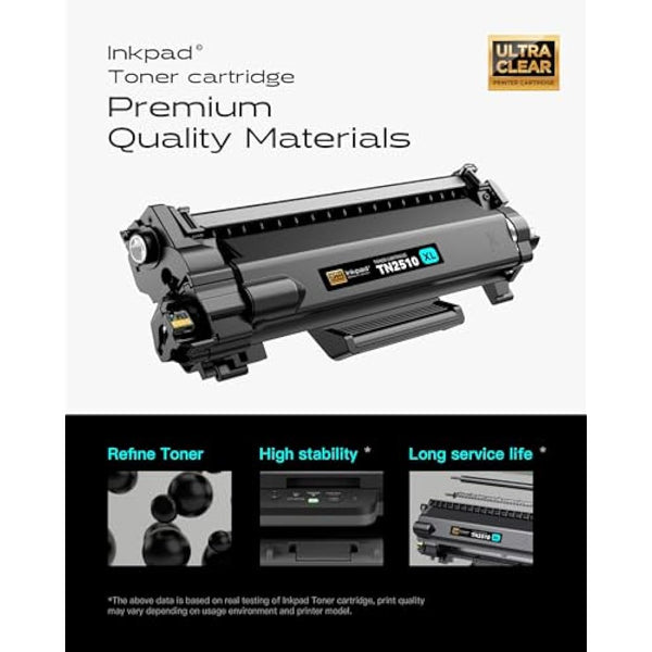 iNKPAD TN2510XL TN2510 Toner Cartridge Compatible with Brother TN-2510 TN 2510XL for Brother HL-L2400DWE DCP-L2665DW DCP-L2627DWE MFC-L2835DW MFC-L2827DWXL DCP-L2627DW DCP-L2627DWXL (2 Black)
