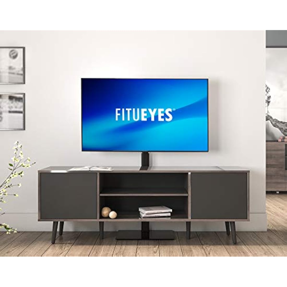 FITUEYES TV Floor Stand for 19-42 Inch TV, Universal Corner TV Stand, Tilt Swivel & Height Adjustable, Tall Black TV Stand Replacement, Max. VESA 200x200mm Holds 35kg