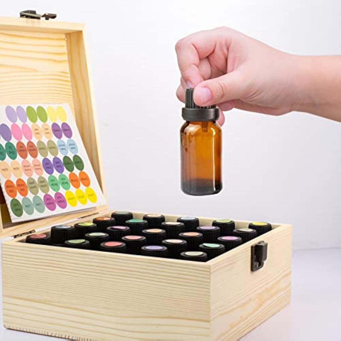 Essential Oil Storage Box Wooden Essential Oils Display Organizer 25 Slots Stand Holder for 15 ml Bottles Nail Polish Collection With Lid