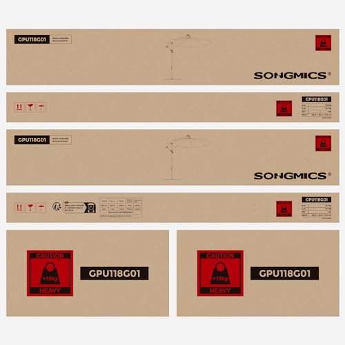 SONGMICS Cantilever Garden Parasol with Solar-Powered LED Lights, 3 m Banana Patio Umbrella with Base, Crank for Opening Closing, Sunshade with Protection UPF 50+, Beige GPU118M01