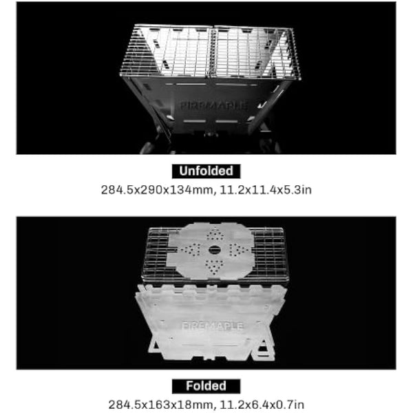 Fire-Maple Maverick Camping Wooden Burning Stove | Stainless Steel Square Firepit with Grill | Folding Fire Pit for Bonfire Backyard Patio Deck Camp Picnic (Square)