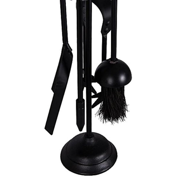 Fire Vida 5 Piece Malham Fireplace Companion Set - Black Steel Fireside Tool Kit with Stand - Includes Poker, Tongs, Brush & Shovel - Ideal for Fireplaces, Wood Burners & Fire Pits