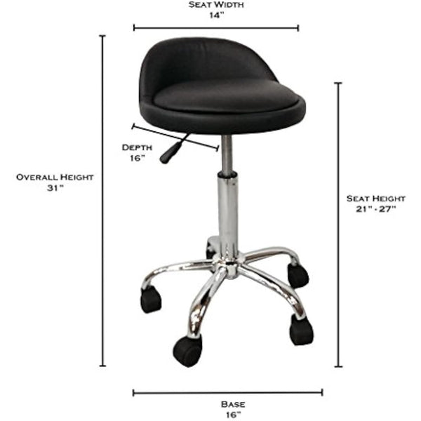 display4top Black Adjustable Swivel Rolling Cushion Tattoo Massage Hydraulic Salon Stool with Back,5 Wheels