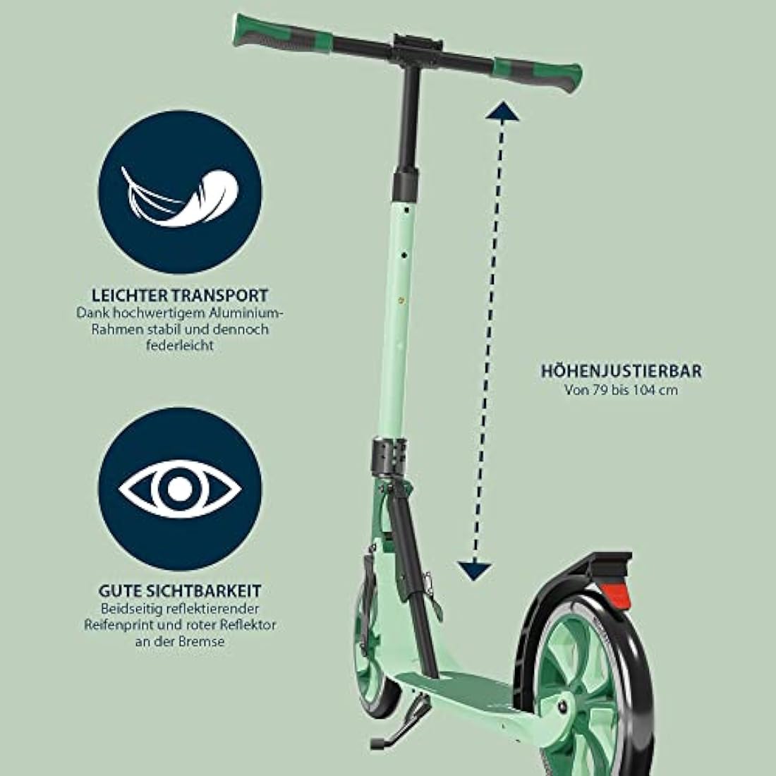 HUDORA BigWheel 205 Advanced Scooter - Comfortable aluminium scooter for up to 100kg - Height-adjustable & foldable kick scooter - Kick scooter for children/teenagers & adults