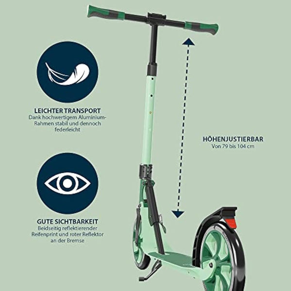 HUDORA BigWheel 205 Advanced Scooter - Comfortable aluminium scooter for up to 100kg - Height-adjustable & foldable kick scooter - Kick scooter for children/teenagers & adults