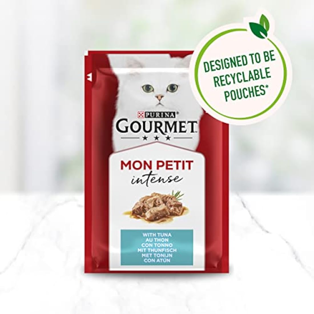 Gourmet Mon Petit Intense Tuna, Salmon and Trout Adult Wet Cat Food 6x50g, Pack of 8