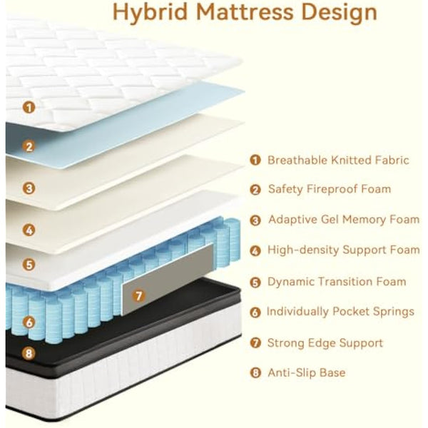 ABENE Mattress 10.6 Inch Single Memory Foam Pocket Spring Mattress 3FT, Medium Firm Hybrid 7 Zone Orthopedic, OEKO-TEX Certified Soft Fabric (90x190x27cm)