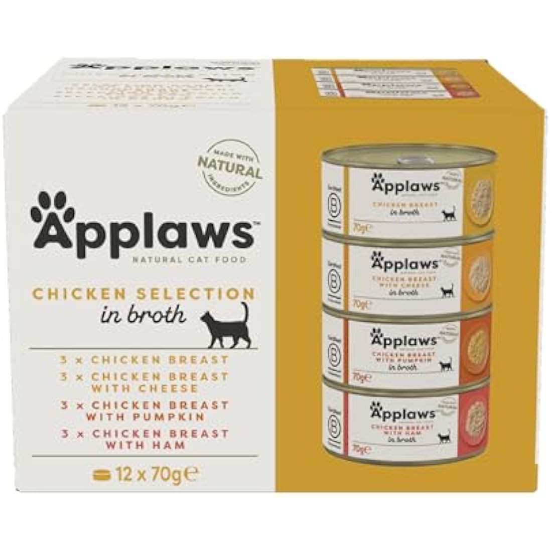 Applaws Natural Wet Cat Food Tin, Chicken Multipack Selection in Broth 70g (Pack of 12 x 70g Tins)