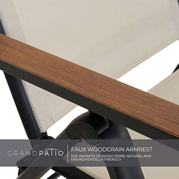 Grand patio folding chair, Aluminium garden chairs set of 2 with Armrest & Mesh breathable Seat, Adjustable 6 Position High Backrest, foldable dining chair for Outdoor, Garden, Dining room (White)