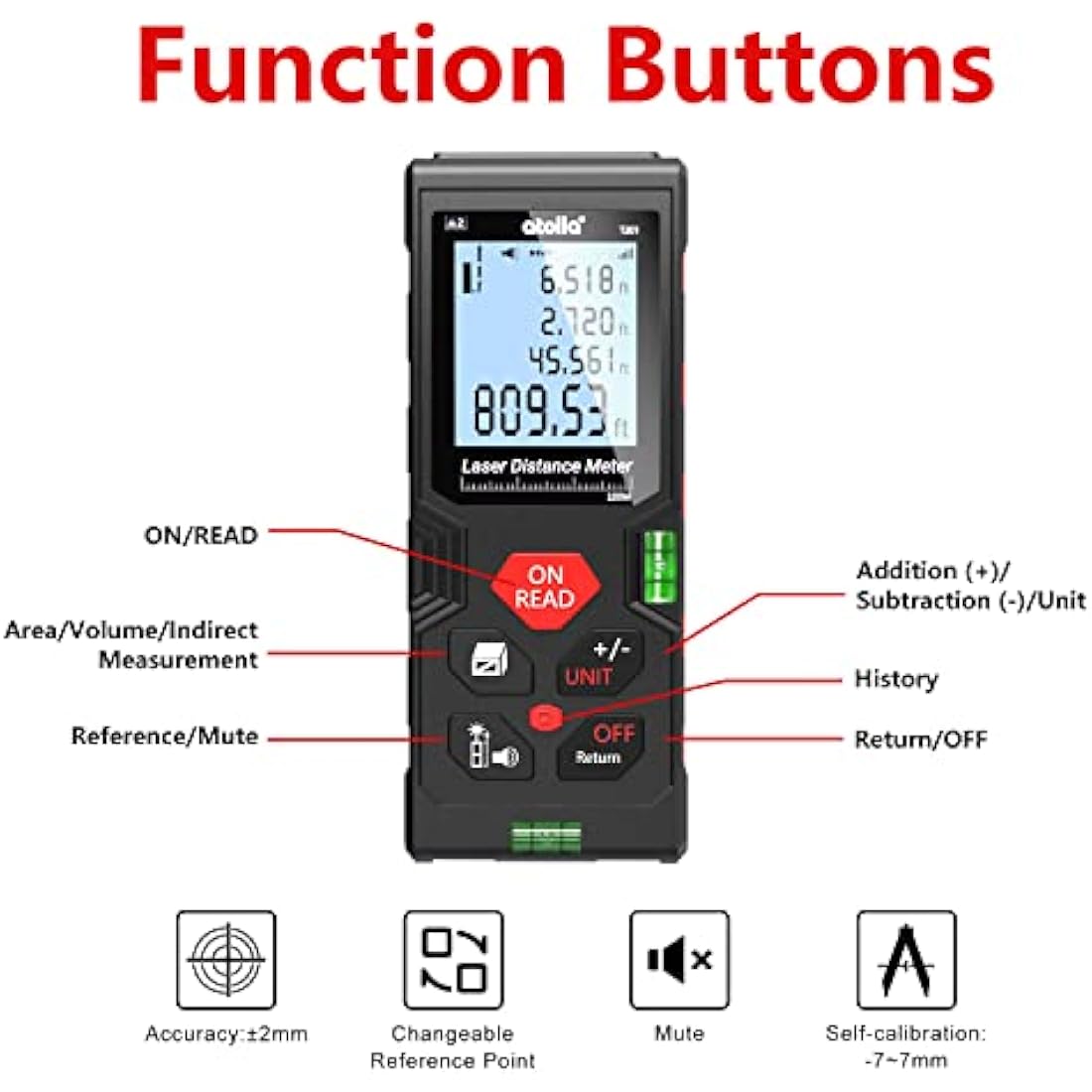 atolla Laser Measure Device, Laser Distance Meter up to 100m / ± 2mm Digital Measure Tool Range Finder with Bubble Level and Large LCD Backlit and Waterproof IP54