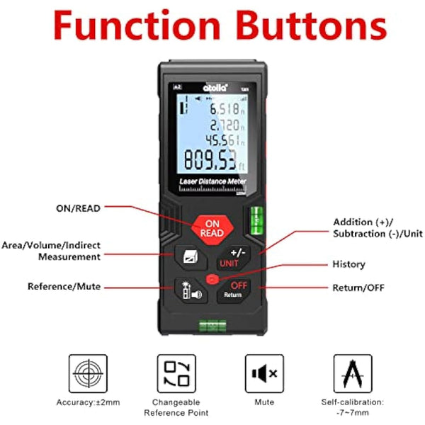 atolla Laser Measure Device, Laser Distance Meter up to 100m / ± 2mm Digital Measure Tool Range Finder with Bubble Level and Large LCD Backlit and Waterproof IP54