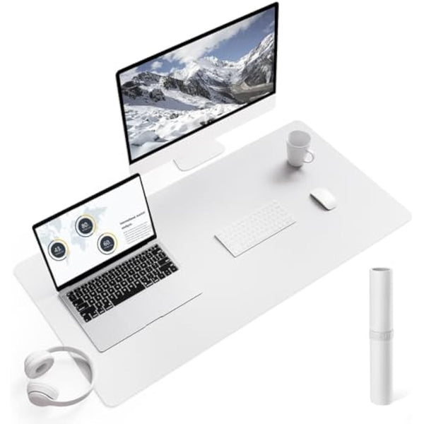 YSAGi Non-Slip Desk Pad, Waterproof PVC Leather Desk Table Protector, Ultra Thin Large Mouse Pad, Easy Clean Laptop Desk Writing Mat for Office Work/Home/Decor (90 x 43 cm, White)