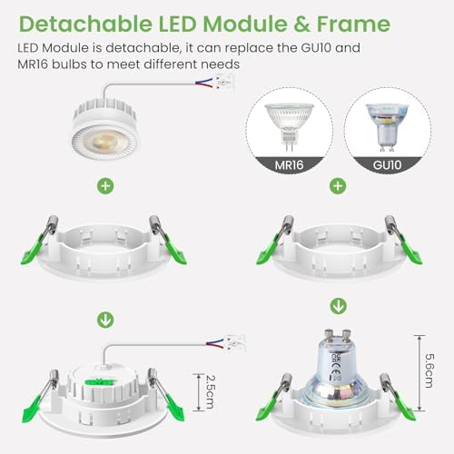 ALUSSO LIGHTING LED Recessed Ceiling Lights 6W 540lm, Ø68mm Downlight for Ceiling, Dimmable 3CCT Warm White 3000K Neutral White 4000K Cool White 6500K, IP44 Spotlights for Bathroom, 6Pack