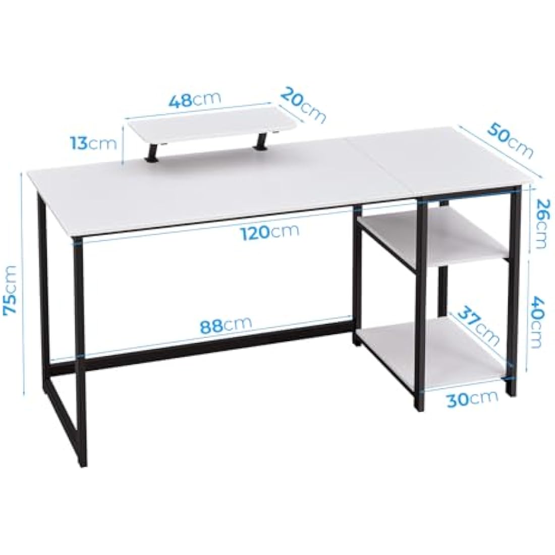GreenForest Computer Desk with Monitor Stand,120cm Home Office Desk with Reversible Storage Shelves,Study Desk for Small Spaces,White