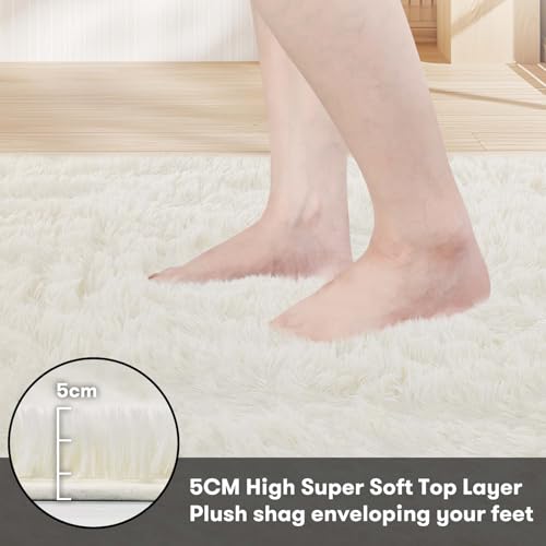 JOJOSEE Rugs Living Room, 200 x 300 cm Cream Area Rug, Anti Slip Soft Fluffy Shaggy Extra Large Floor Carpets Mat for Bedroom, Nursery Bedside(Cream,