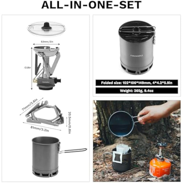 Fire-Maple Petrel 265g Ultralight Camping Cooking Set with Aluminum Pot, Greenpeak Stove, Titanium Gas Canister Stand | Fast Boiling Outdoor Cookware Kit for Backpacking Hiking Trekking Fishing